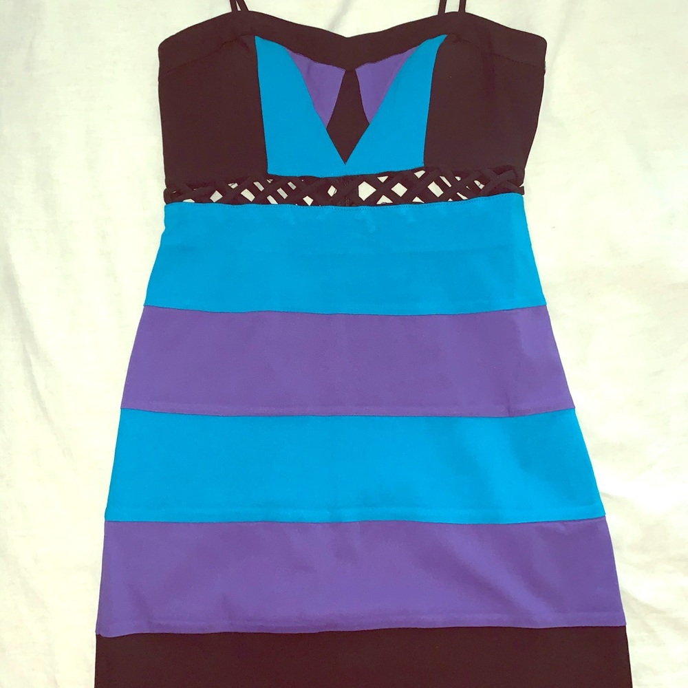 Blue, black and purple body on dress